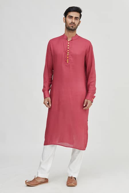 Shop_Gaurav Katta_Maroon Modal Cotton Kurta _Online_at_Aza_Fashions