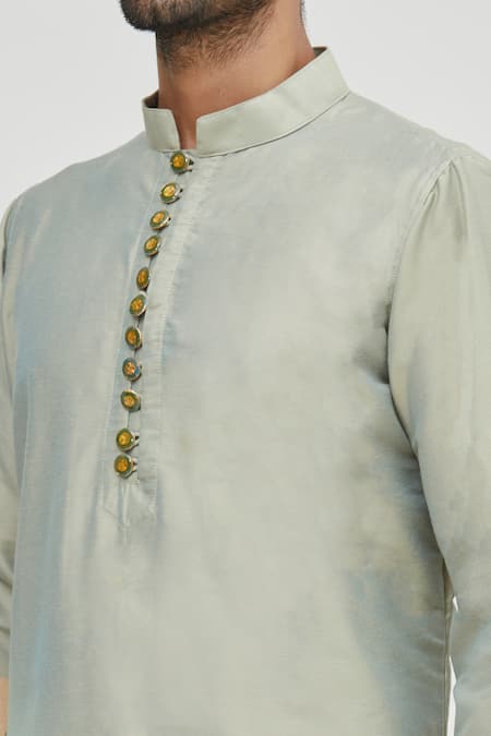 Gaurav Katta_Green Summer Silk Kurta _at_Aza_Fashions