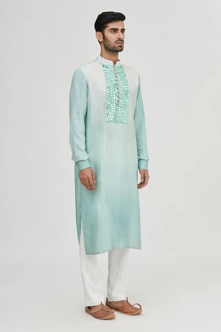 Gaurav Katta_Blue Modal Cotton Embellished Kurta _Online_at_Aza_Fashions