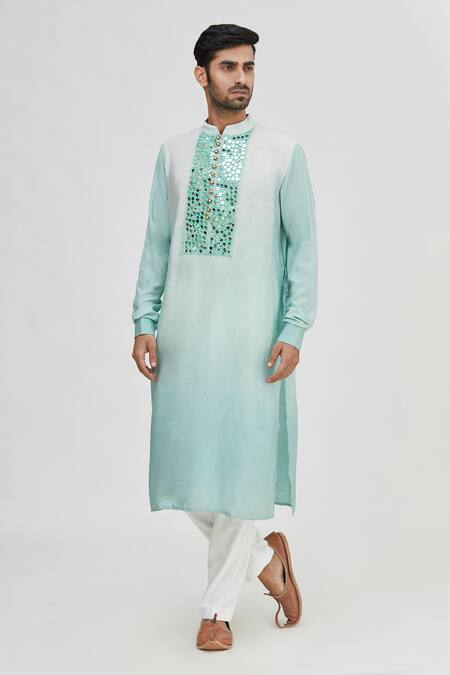 Buy_Gaurav Katta_Blue Modal Cotton Embellished Kurta _Online_at_Aza_Fashions