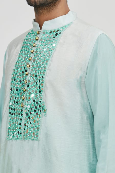 Gaurav Katta_Blue Modal Cotton Embellished Kurta _at_Aza_Fashions