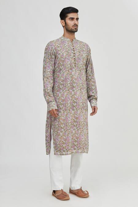 Gaurav Katta_Blue Cotton Printed Kurta _Online_at_Aza_Fashions