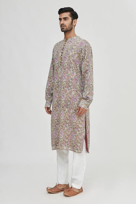 Shop_Gaurav Katta_Blue Cotton Printed Kurta _Online_at_Aza_Fashions