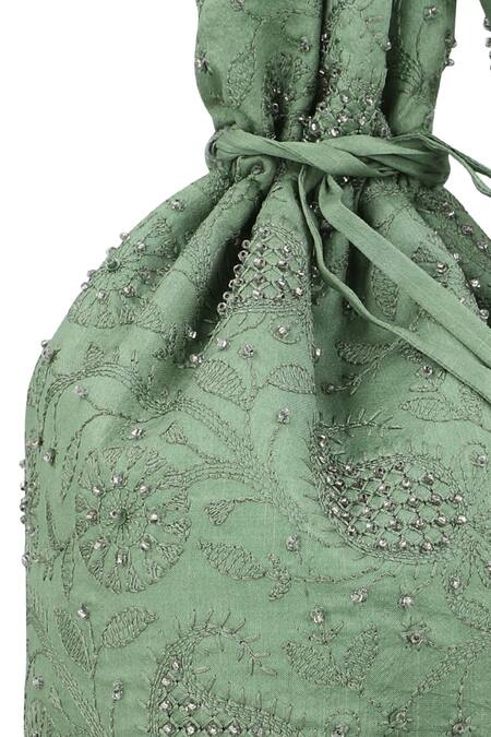 Chhaya Mehrotra_Green Beads, Embroidery Floral Potli Bag _Online_at_Aza_Fashions