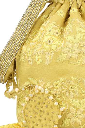 Shop Chhaya Mehrotra Yellow Embroidery, Beads Floral Potli Bag at Aza Fashions Shop_Chhaya Mehrotra_Yellow Embroidery, Beads Floral Potli Bag _at_Aza_Fashions