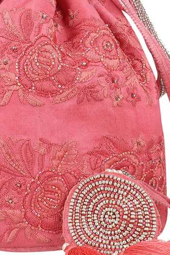 Shop Chhaya Mehrotra Pink Embroidery, Beads Floral Potli Bag at Aza Fashions Shop_Chhaya Mehrotra_Pink Embroidery, Beads Floral Potli Bag _at_Aza_Fashions