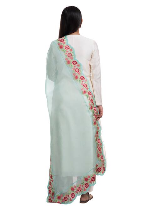 Shop Chhaya Mehrotra White Anarkali Handwoven Chanderi Pants Cotton Dupatta Silk Organza Set at Aza Fashions Shop_Chhaya Mehrotra_White Anarkali Handwoven Chanderi Pants Cotton Dupatta Silk Organza Set _at_Aza_Fashions