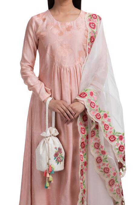 Buy Chhaya Mehrotra Peach Anarkali Handwoven Chanderi Pants Cotton Dupatta Silk Organza Set Online at Aza Fashions Buy_Chhaya Mehrotra_Peach Anarkali Handwoven Chanderi Pants Cotton Dupatta Silk Organza Set _Online_at_Aza_Fashions
