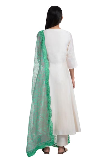 Shop Chhaya Mehrotra White Anarkali Handwoven Chanderi Pants Cotton Dupatta Silk Kurta Set at Aza Fashions Shop_Chhaya Mehrotra_White Anarkali Handwoven Chanderi Pants Cotton Dupatta Silk Kurta Set _at_Aza_Fashions