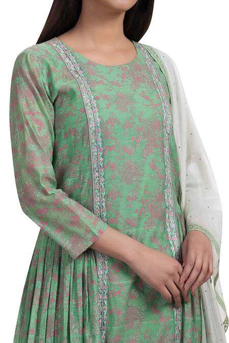 Buy Chhaya Mehrotra Green Anarkali Handwoven Chanderi Salwar Cotton Round Set Online at Aza Fashions Buy_Chhaya Mehrotra_Green Anarkali Handwoven Chanderi Salwar Cotton Round Set _Online_at_Aza_Fashions