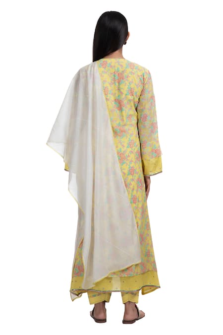 Shop Chhaya Mehrotra Yellow Kurta Handwoven Chanderi Salwar Cotton Round Set at Aza Fashions Shop_Chhaya Mehrotra_Yellow Kurta Handwoven Chanderi Salwar Cotton Round Set _at_Aza_Fashions