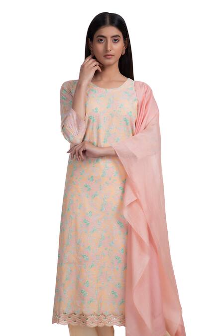 Chhaya Mehrotra Pink Kurta Handwoven Chanderi Salwar Cotton Round Set Online at Aza Fashions Chhaya Mehrotra_Pink Kurta Handwoven Chanderi Salwar Cotton Round Set _Online_at_Aza_Fashions