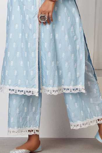 Buy Mulmul Blue Mulmul Cotton V Neck Embroidered Kurta And Palazzo Set Online at Aza Fashions Buy_Mulmul_Blue Mulmul Cotton V Neck Embroidered Kurta And Palazzo Set _Online_at_Aza_Fashions
