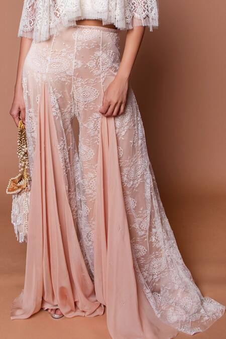 Buy Shehlaa Khan Beige Lace Off Shoulder Top And Pant Set Online at Aza Fashions Buy_Shehlaa Khan_Beige Lace Off Shoulder Top And Pant Set _Online_at_Aza_Fashions