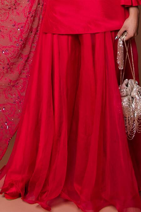 Buy Shehlaa Khan Red Lace V Neck Short Kurta Gharara Set Online at Aza Fashions Buy_Shehlaa Khan_Red Lace V Neck Short Kurta Gharara Set _Online_at_Aza_Fashions