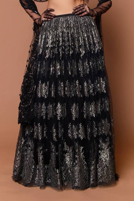 Buy Shehlaa Khan Black Chantilly Lace Crop Top V Neck Lehenga Set Online at Aza Fashions Buy_Shehlaa Khan_Black Chantilly Lace Crop Top V Neck Lehenga Set _Online_at_Aza_Fashions