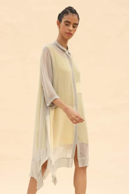 Abhishek Sharma Grey Chiffon Shirt Collar Colorblock Dress
