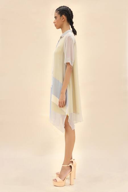 Buy Abhishek Sharma Grey Chiffon Shirt Collar Colorblock Dress Online at Aza Fashions Buy_Abhishek Sharma_Grey Chiffon Shirt Collar Colorblock Dress _Online_at_Aza_Fashions