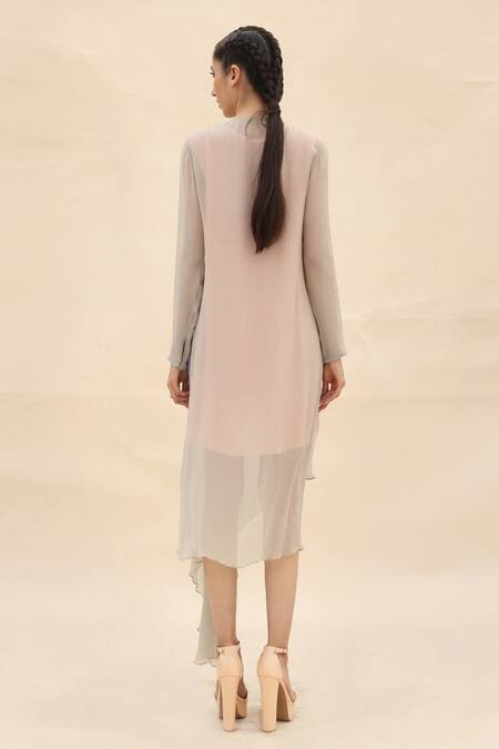 Shop Abhishek Sharma White Chiffon Round Colorblock Draped Dress at Aza Fashions Shop_Abhishek Sharma_White Chiffon Round Colorblock Draped Dress _at_Aza_Fashions