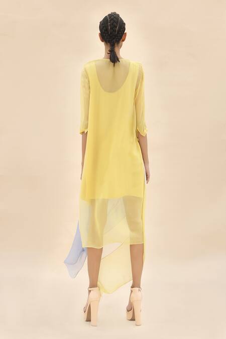 Shop Abhishek Sharma Yellow Chiffon Straight Colorblock Draped Dress at Aza Fashions Shop_Abhishek Sharma_Yellow Chiffon Straight Colorblock Draped Dress _at_Aza_Fashions