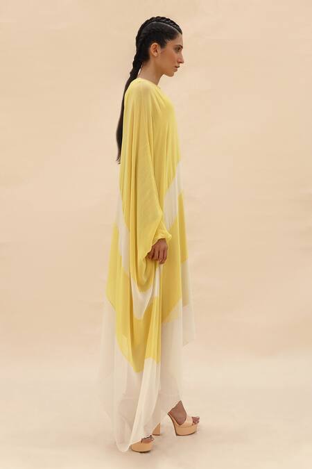 Abhishek Sharma Yellow Chiffon Round Colorblock Draped Tunic Online at Aza Fashions Abhishek Sharma_Yellow Chiffon Round Colorblock Draped Tunic _Online_at_Aza_Fashions