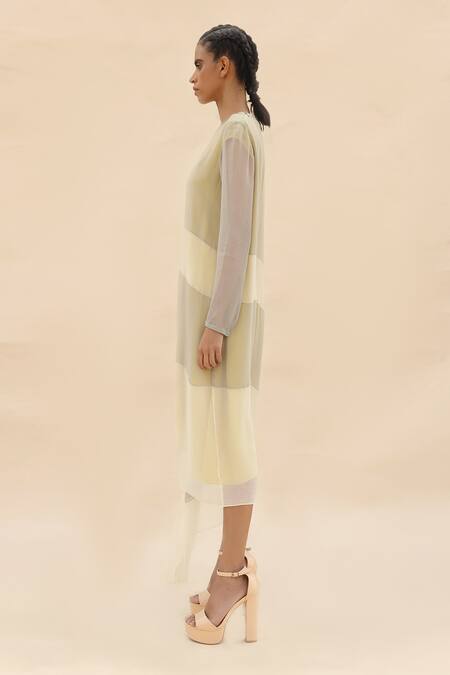 Abhishek Sharma Grey Chiffon Round Colorblock Draped Tunic Online at Aza Fashions Abhishek Sharma_Grey Chiffon Round Colorblock Draped Tunic _Online_at_Aza_Fashions