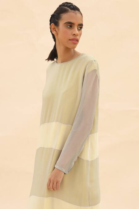 Shop Abhishek Sharma Grey Chiffon Round Colorblock Draped Tunic Online at Aza Fashions Shop_Abhishek Sharma_Grey Chiffon Round Colorblock Draped Tunic _Online_at_Aza_Fashions