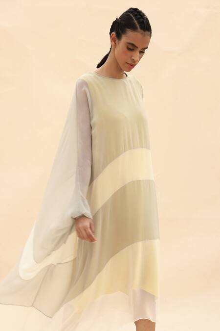 Abhishek Sharma Grey Chiffon Round Colorblock Draped Tunic at Aza Fashions Abhishek Sharma_Grey Chiffon Round Colorblock Draped Tunic _at_Aza_Fashions