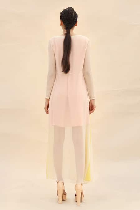 Shop Abhishek Sharma White Chiffon Boat Colorblock Draped Dress at Aza Fashions Shop_Abhishek Sharma_White Chiffon Boat Colorblock Draped Dress _at_Aza_Fashions