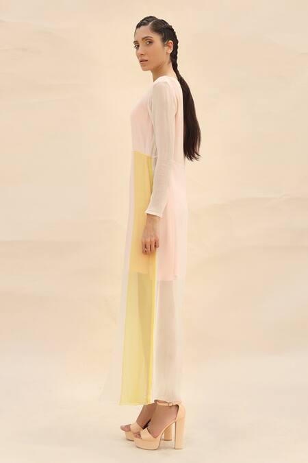 Buy Abhishek Sharma White Chiffon Boat Colorblock Draped Dress Online at Aza Fashions Buy_Abhishek Sharma_White Chiffon Boat Colorblock Draped Dress _Online_at_Aza_Fashions