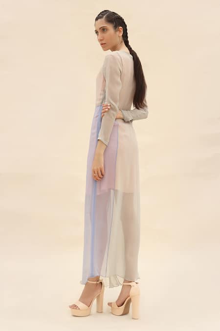 Buy Abhishek Sharma Grey Chiffon Boat Colorblock Draped Dress Online at Aza Fashions Buy_Abhishek Sharma_Grey Chiffon Boat Colorblock Draped Dress _Online_at_Aza_Fashions