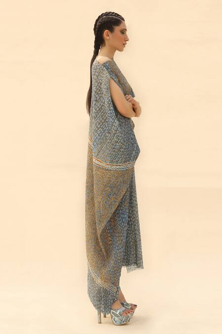 Abhishek Sharma Blue Georgette Asymmetric Tie-dye Print Dress Online at Aza Fashions Abhishek Sharma_Blue Georgette Asymmetric Tie-dye Print Dress _Online_at_Aza_Fashions