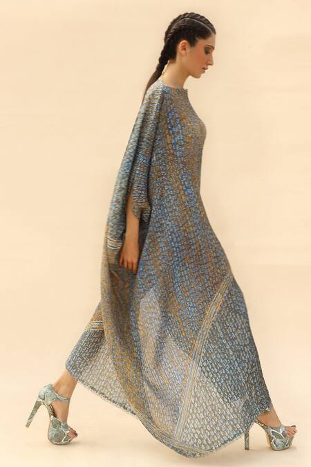 Buy Abhishek Sharma Blue Georgette Asymmetric Tie-dye Print Dress Online at Aza Fashions Buy_Abhishek Sharma_Blue Georgette Asymmetric Tie-dye Print Dress _Online_at_Aza_Fashions