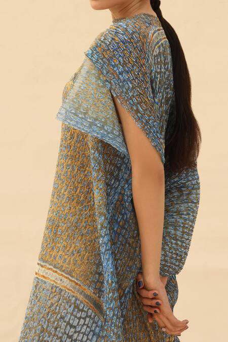 Shop Abhishek Sharma Blue Georgette Asymmetric Tie-dye Print Dress Online at Aza Fashions Shop_Abhishek Sharma_Blue Georgette Asymmetric Tie-dye Print Dress _Online_at_Aza_Fashions