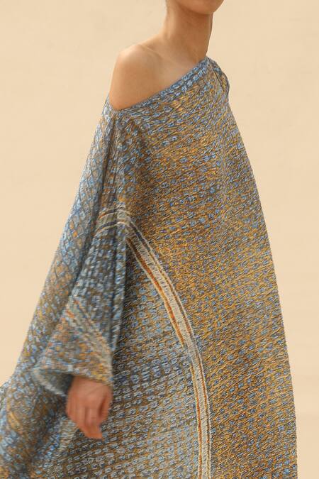 Shop Abhishek Sharma Blue Georgette Asymmetric Tie-dye Print Dress Online at Aza Fashions Shop_Abhishek Sharma_Blue Georgette Asymmetric Tie-dye Print Dress _Online_at_Aza_Fashions