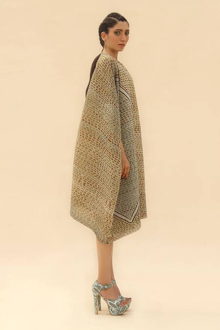 Abhishek Sharma Green Georgette Boat Tie-dye Print Draped Dress Online at Aza Fashions Abhishek Sharma_Green Georgette Boat Tie-dye Print Draped Dress _Online_at_Aza_Fashions