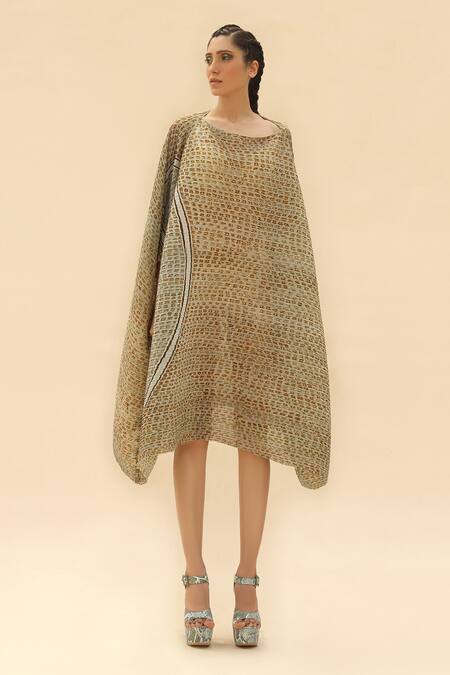 Buy Abhishek Sharma Green Georgette Boat Tie-dye Print Draped Dress Online at Aza Fashions Buy_Abhishek Sharma_Green Georgette Boat Tie-dye Print Draped Dress _Online_at_Aza_Fashions