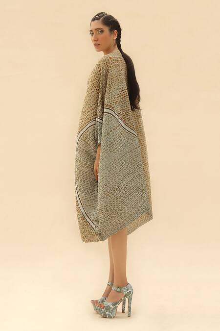 Shop Abhishek Sharma Green Georgette Boat Tie-dye Print Draped Dress Online at Aza Fashions Shop_Abhishek Sharma_Green Georgette Boat Tie-dye Print Draped Dress _Online_at_Aza_Fashions