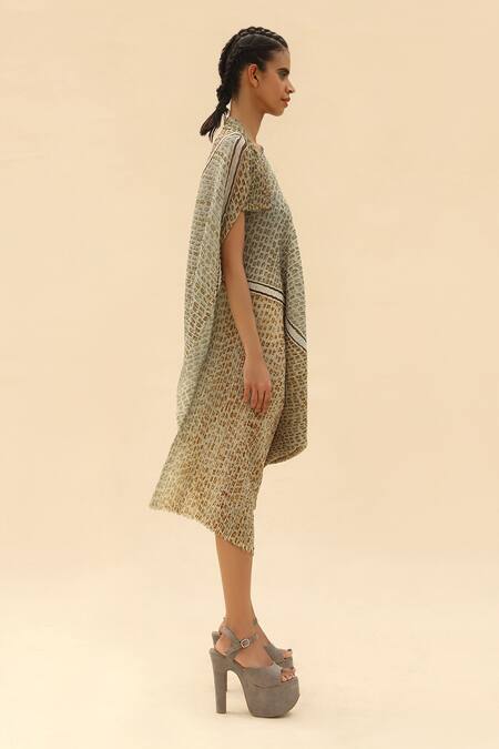 Abhishek Sharma Green Georgette Asymmetric Tie-dye Print Dress Online at Aza Fashions Abhishek Sharma_Green Georgette Asymmetric Tie-dye Print Dress _Online_at_Aza_Fashions