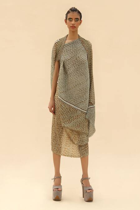 Buy Abhishek Sharma Green Georgette Asymmetric Tie-dye Print Dress Online at Aza Fashions Buy_Abhishek Sharma_Green Georgette Asymmetric Tie-dye Print Dress _Online_at_Aza_Fashions