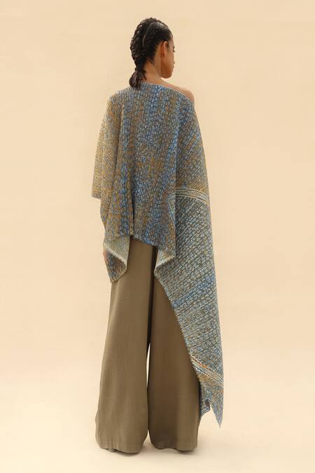 Shop Abhishek Sharma Blue Georgette Asymmetric Draped Top And Pant Set at Aza Fashions Shop_Abhishek Sharma_Blue Georgette Asymmetric Draped Top And Pant Set _at_Aza_Fashions