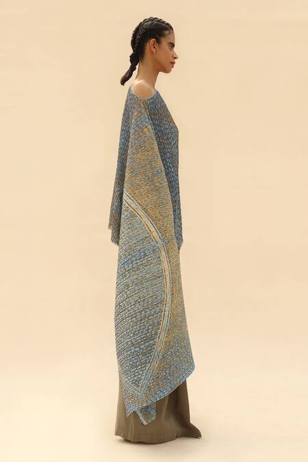 Abhishek Sharma Blue Georgette Asymmetric Draped Top And Pant Set Online at Aza Fashions Abhishek Sharma_Blue Georgette Asymmetric Draped Top And Pant Set _Online_at_Aza_Fashions