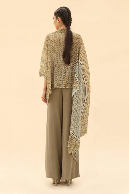 Shop Abhishek Sharma Green Georgette Asymmetric Draped Top And Pant Set at Aza Fashions Shop_Abhishek Sharma_Green Georgette Asymmetric Draped Top And Pant Set _at_Aza_Fashions