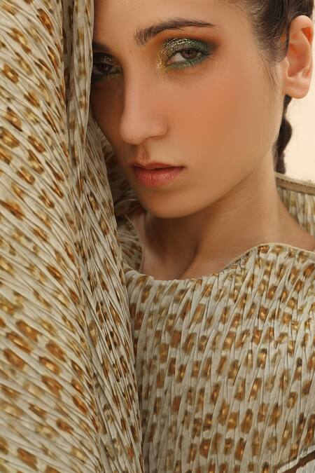 Shop Abhishek Sharma Green Georgette Asymmetric Draped Top And Pant Set Online at Aza Fashions Shop_Abhishek Sharma_Green Georgette Asymmetric Draped Top And Pant Set _Online_at_Aza_Fashions