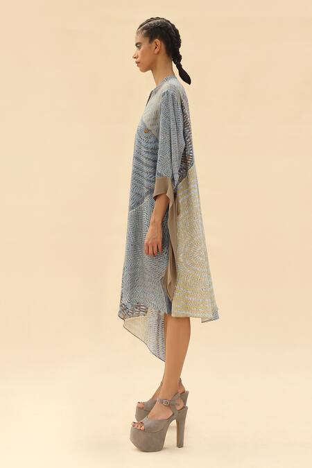 Buy_Abhishek Sharma_Blue Mandarin Collar Tie-dye Print Shirt Dress _Online_at_Aza_Fashions