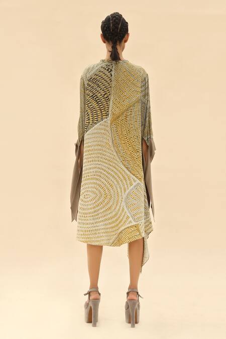 Shop Abhishek Sharma Green Mandarin Collar Tie-dye Print Shirt Dress at Aza Fashions Shop_Abhishek Sharma_Green Mandarin Collar Tie-dye Print Shirt Dress _at_Aza_Fashions