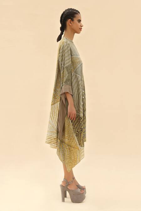 Abhishek Sharma Green Mandarin Collar Tie-dye Print Shirt Dress Online at Aza Fashions Abhishek Sharma_Green Mandarin Collar Tie-dye Print Shirt Dress _Online_at_Aza_Fashions