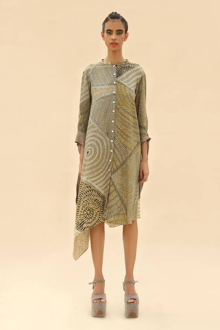 Buy Abhishek Sharma Green Mandarin Collar Tie-dye Print Shirt Dress Online at Aza Fashions Buy_Abhishek Sharma_Green Mandarin Collar Tie-dye Print Shirt Dress _Online_at_Aza_Fashions