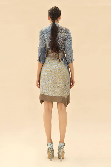 Shop Abhishek Sharma Blue Shirt Collar Tie-dye Print Dress at Aza Fashions Shop_Abhishek Sharma_Blue Shirt Collar Tie-dye Print Dress _at_Aza_Fashions