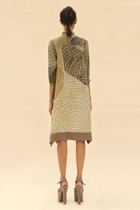 Shop Abhishek Sharma Green Shirt Collar Tie-dye Print Dress at Aza Fashions Shop_Abhishek Sharma_Green Shirt Collar Tie-dye Print Dress _at_Aza_Fashions